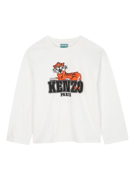 Футболка с длинным рукавом Kenzo Kids с тигровым принтом white
