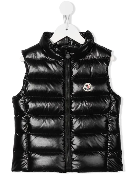 Детская пуховая безрукавка Moncler Enfant с логотипом, черная