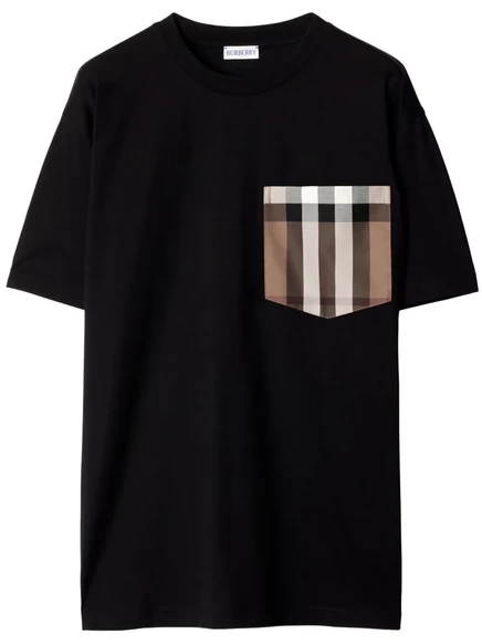 Женская футболка Burberry с карманом в клетку, черная
