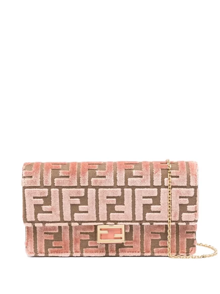 Женская сумка-клатч Fendi Baguette с узором FF, розовая