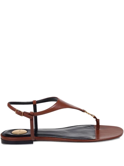 Женские сандалии Saint Laurent T-strap, коричневые
