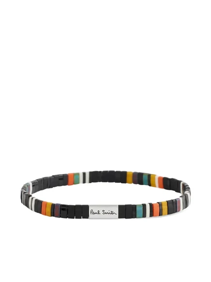 Мужской браслет Paul Smith бисерный с металлической деталью, черный