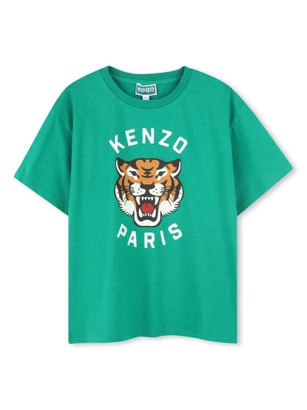 Футболка Kenzo Kids с изображением счастливого тигра  green