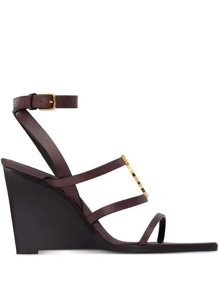 Босоножки на танкетке Saint Laurent 90 мм Cassandre brown