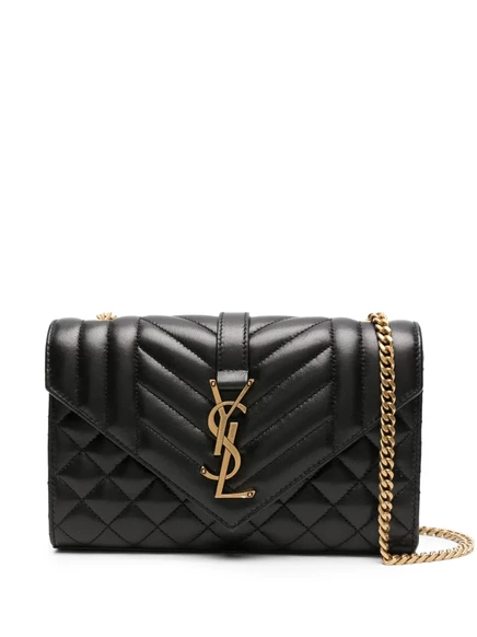 Маленькая стеганая сумка-конверт Saint Laurent через плечо black