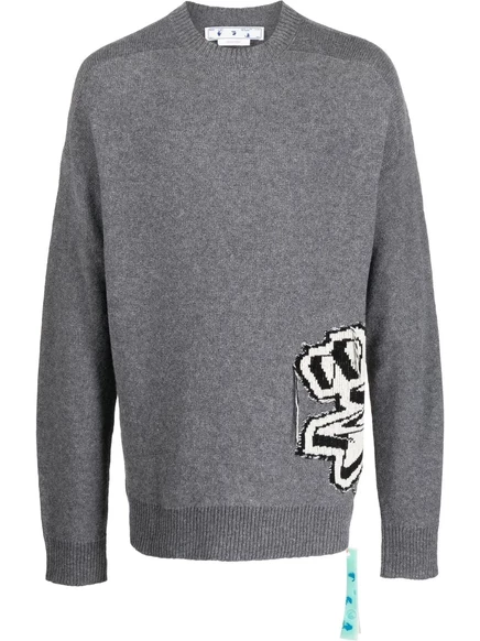 Белоснежный джемпер плотной вязки с граффити  grey
