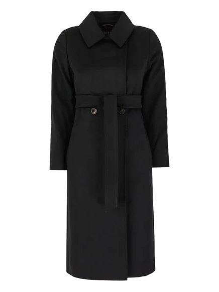 Женское шерстяное двубортное пальто Max Mara, черное