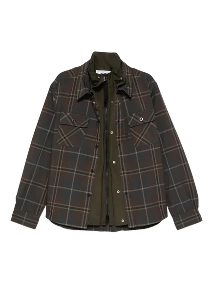 многослойная рубашка sacai с клетчатым принтом brown