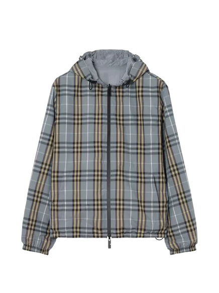 Мужская двусторонняя куртка Burberry с капюшоном в клетку, серая