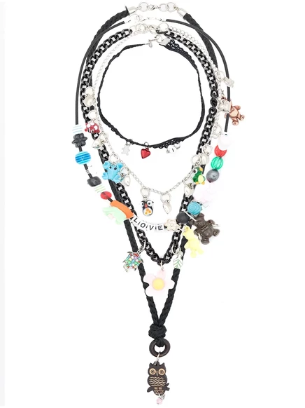 Ожерелье Amir Slama Bijoux пятирядное с подвесками, чёрное