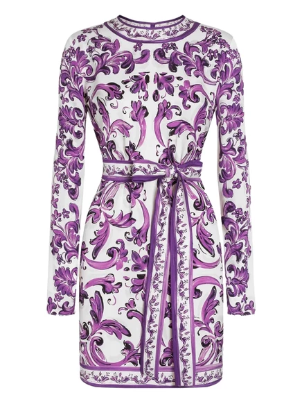 Мини-платье с принтом майолики от Dolce & Gabbana purple