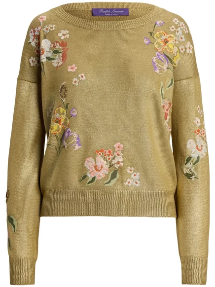 Женский джемпер Ralph Lauren шелк с вышивкой, золотой