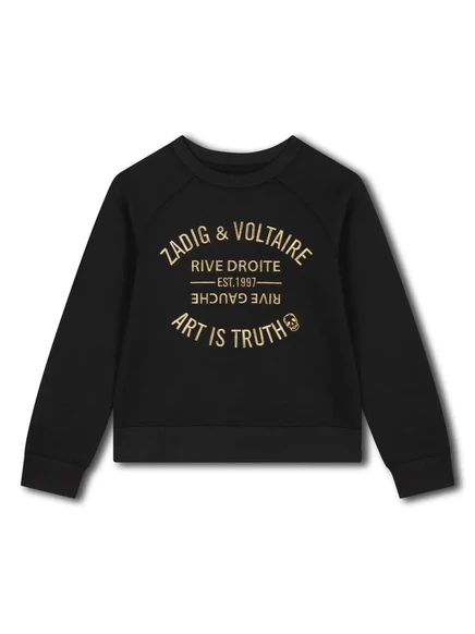 Детский свитшот Zadig & Voltaire Kids с вышитым логотипом, черный