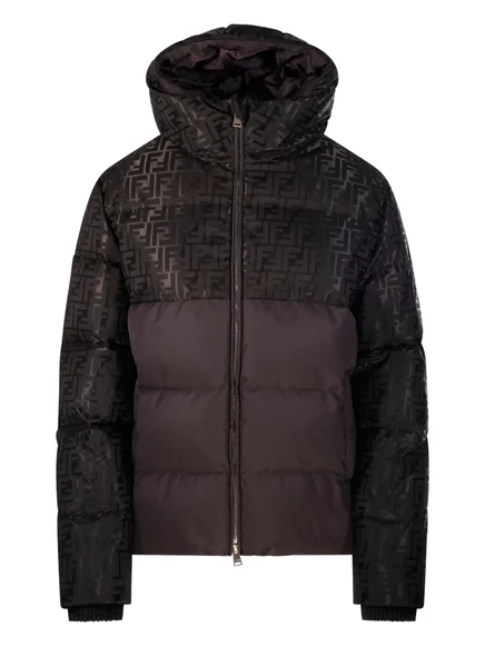Женский пуховик Fendi Monogram с капюшоном, коричневый
