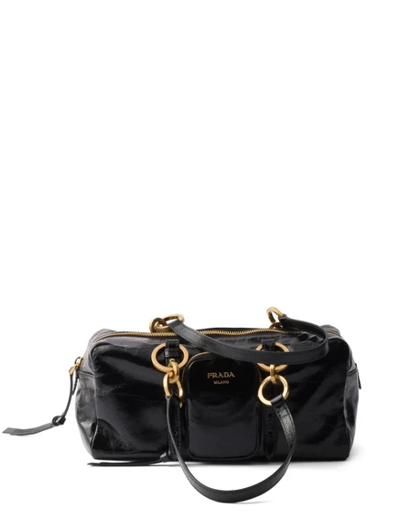 Кожаная сумка-тоут Prada среднего размера black