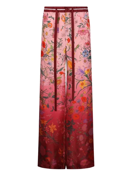 Брюки на завязках с цветочным принтом от Gucci 5057 pink/rosso ancora/mc