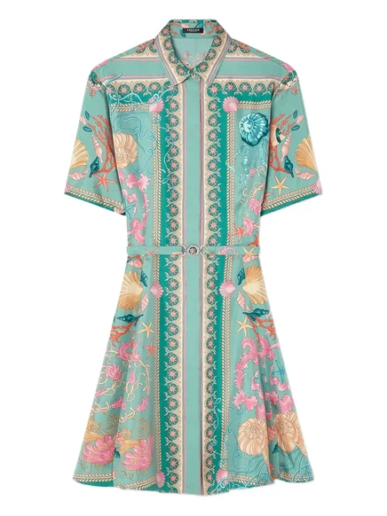 Женское мини-платье-рубашка Versace Underwater Barocco, зеленое