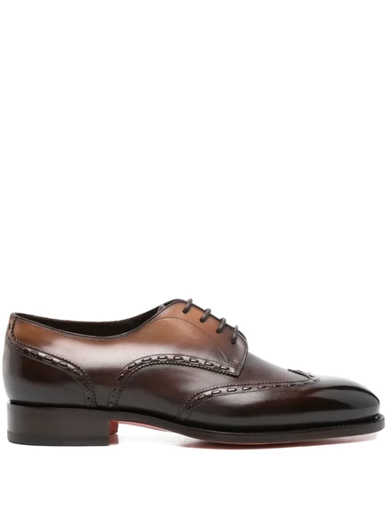 Мужские оксфорды Santoni кожаные на шнуровке с прострочкой, коричневые