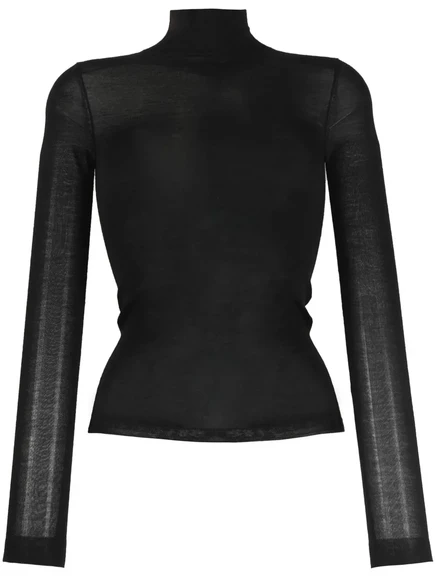 Полупрозрачный трикотажный топ из мериноса Nanushka black