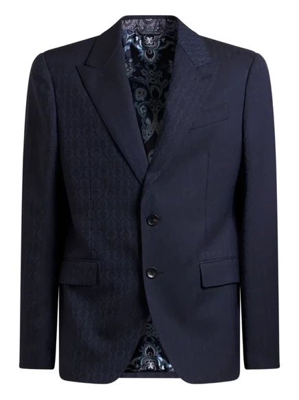 Мужской пиджак Etro из шерсти жаккардовый, синий