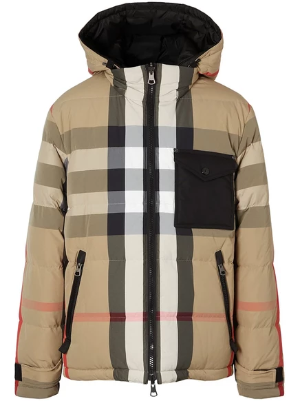Мужской двусторонний пуховик Burberry, бежево-черный