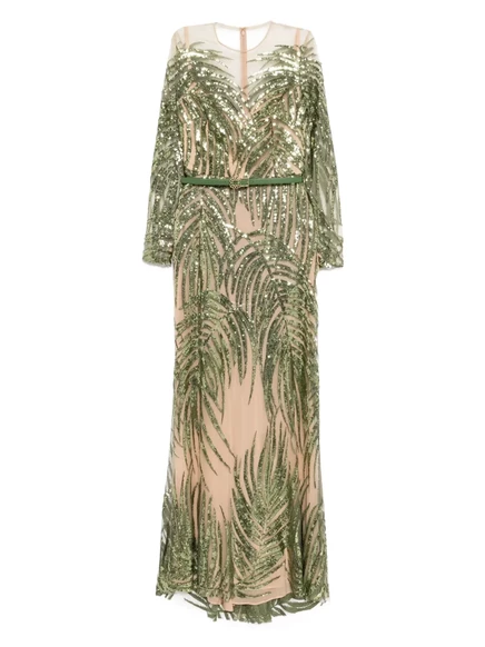 Длинное платье из тюля с вышивкой Elie Saab green