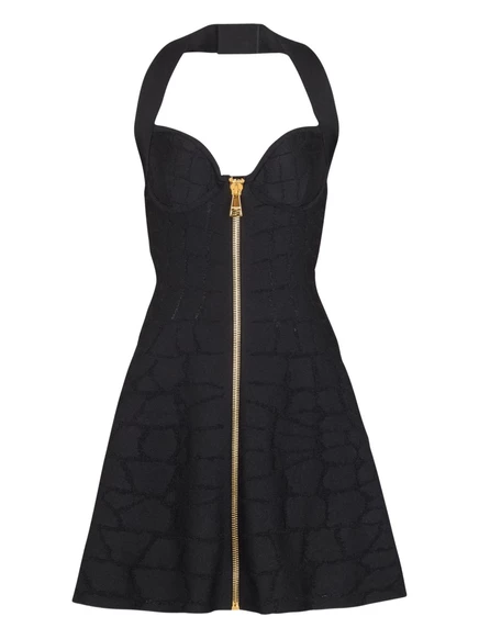 Мини-платье Balmain с воротником-стойкой на молнии спереди black