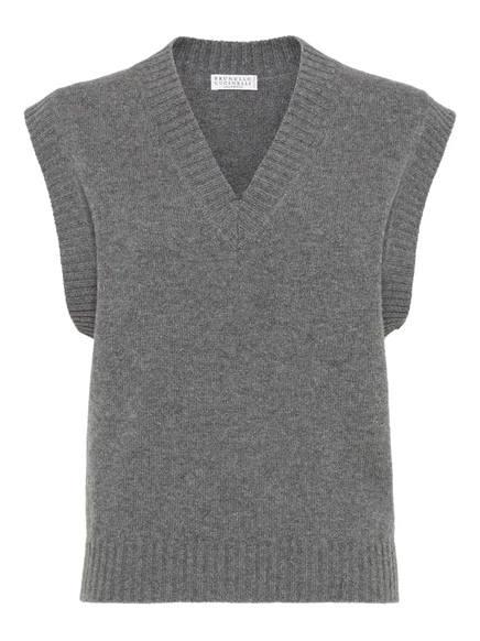 Женский вязаный жилет Brunello Cucinelli V-neck, серый