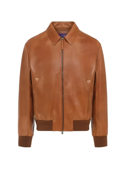 Мужской кожаный бомбер Ralph Lauren Purple Label, коричневый