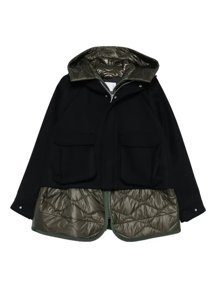 Женская стеганая куртка Sacai с капюшоном, синяя