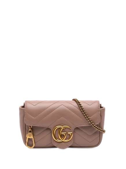 Кожаная сумка через плечо с клапаном Mini GG Marmont Matelasse, бывшая в употреблении у Gucci 2016-2025 brown