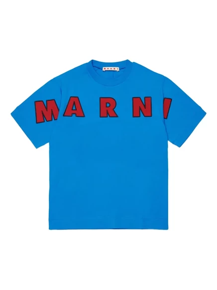 Детская футболка Marni Kids с вышитым логотипом, синяя