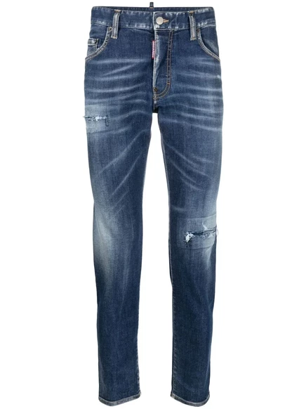 Мужские узкие джинсы DSquared2 Icon рваные, синие