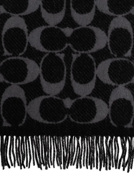 Жаккардовый шарф Coach с бахромой black