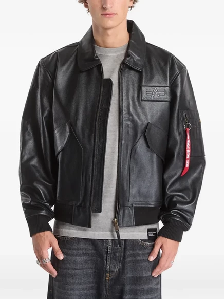 Мужская кожаная куртка Alpha Industries CWU-45/P, черная