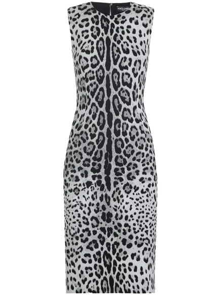 Платье миди с животным принтом от Dolce & Gabbana white