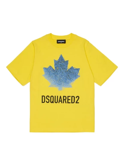 Детская футболка DSQUARED2 с кленовым листом, желтая