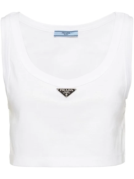 Укороченный топ с треугольным логотипом Prada white