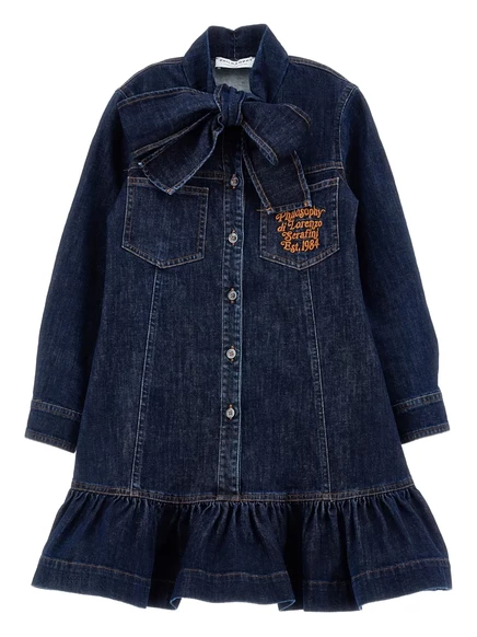 Джинсовое платье Philosophy Di Lorenzo Serafini Kids с пышным бантом blue