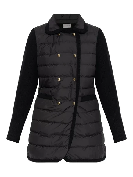Женское пальто Moncler двубортное панельное, черное