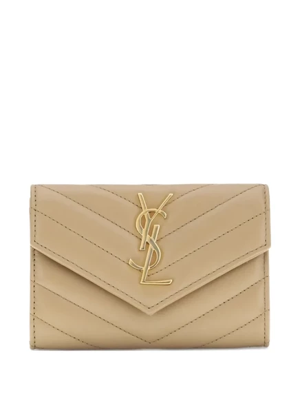Женский кошелек Saint Laurent стеганый шеврон, бежевый
