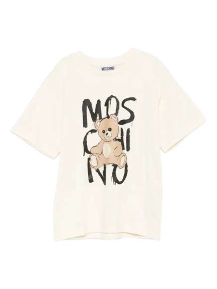 Хлопковая футболка с принтом плюшевого мишки Moschino Kids neutrals