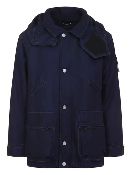 Хлопчатобумажная куртка Stone Island с капюшоном и нашивками blue