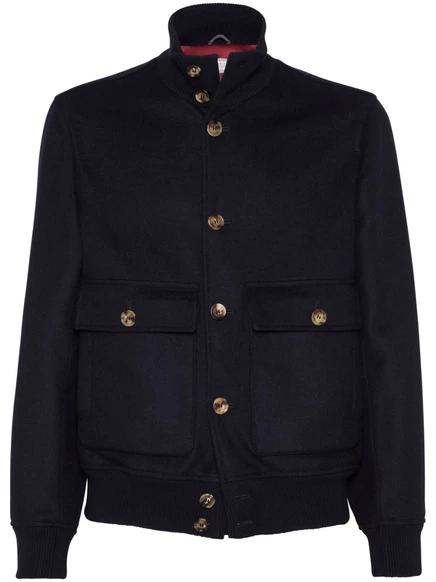 Мужская куртка Brunello Cucinelli с высоким воротом, синяя