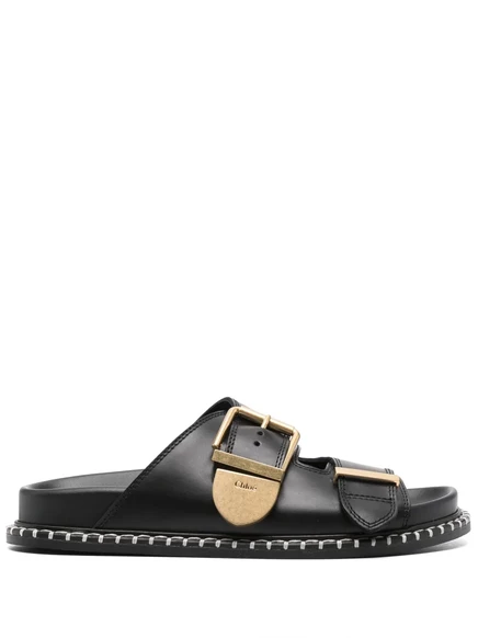 Женские шлёпанцы Chloé Rebecca кожаные, чёрные