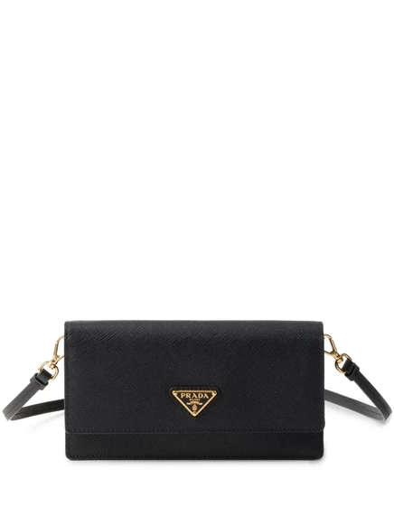 Кожаная мини-сумка с треугольным логотипом Prada black