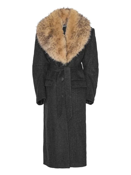 Однобортное пальто с воротником из искусственного меха ROTATE BIRGER CHRISTENSEN grey