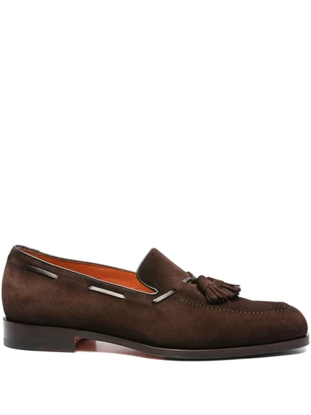 Мужские лоферы Santoni замшевые с кисточками, коричневые