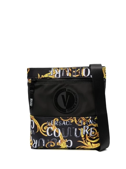Мужская плечeвая сумка Versace Jeans Couture с барочным принтом, черная