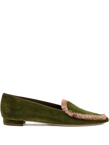 Женские лоферы Manolo Blahnik Agofran с бахромой, зеленые